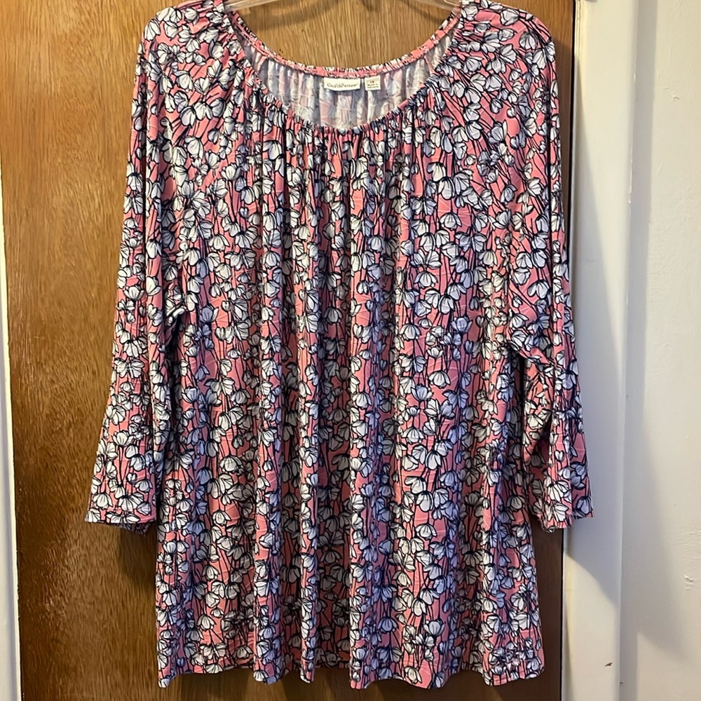 Croft & Barrow Soft Elastic Neckline Top Sz 1X Exclusive Of Decoration!